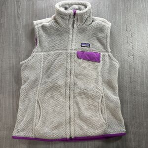 Patagonia W's Re-Tool Vest Grey/Ikat Purple Size Large Full Zip Polar Tec Pro